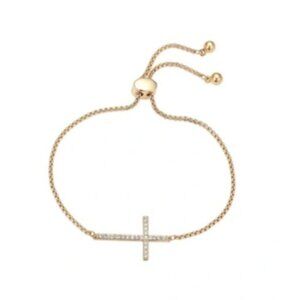 Unwritten Gratitude & Grace Silver Plated Pave CZ Sideways Cross‎ Bolo Br…